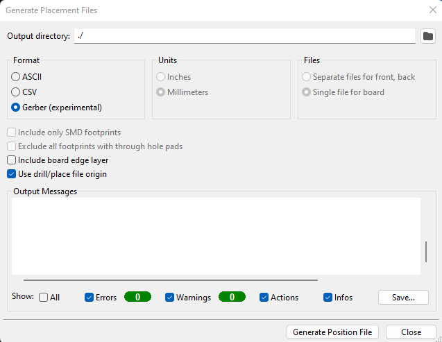 Placement file generation options