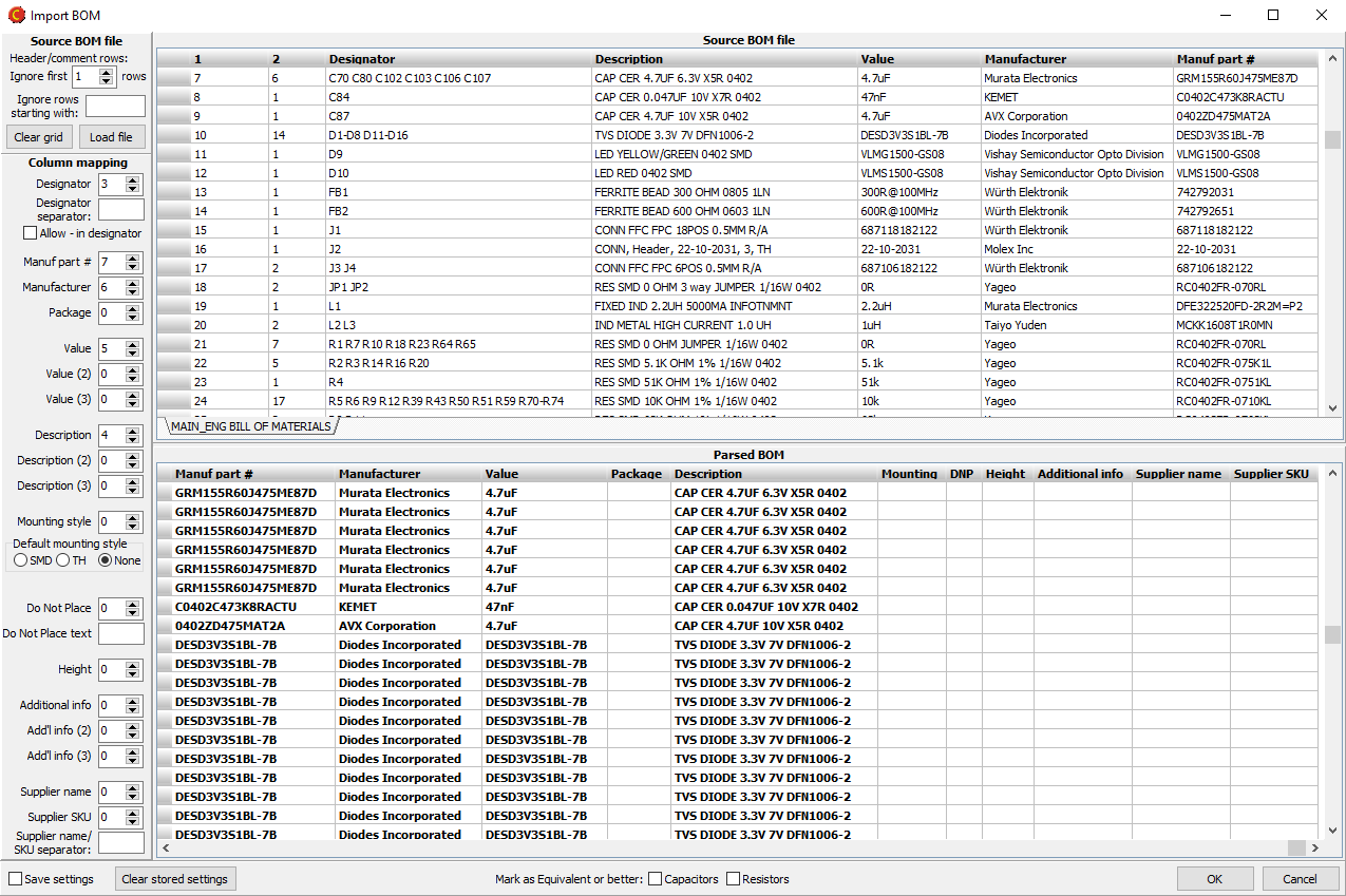 Import BOM data